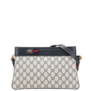 Gucci GG Supreme Sherry Line Crossbody Bag Ivory White Navy Blue Leather